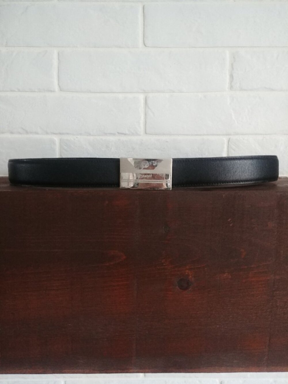 Vintage Picasso Paris classic black belt post snap silver rectangle buckle